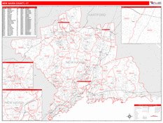 New Haven County, CT Digital Map Red Line Style